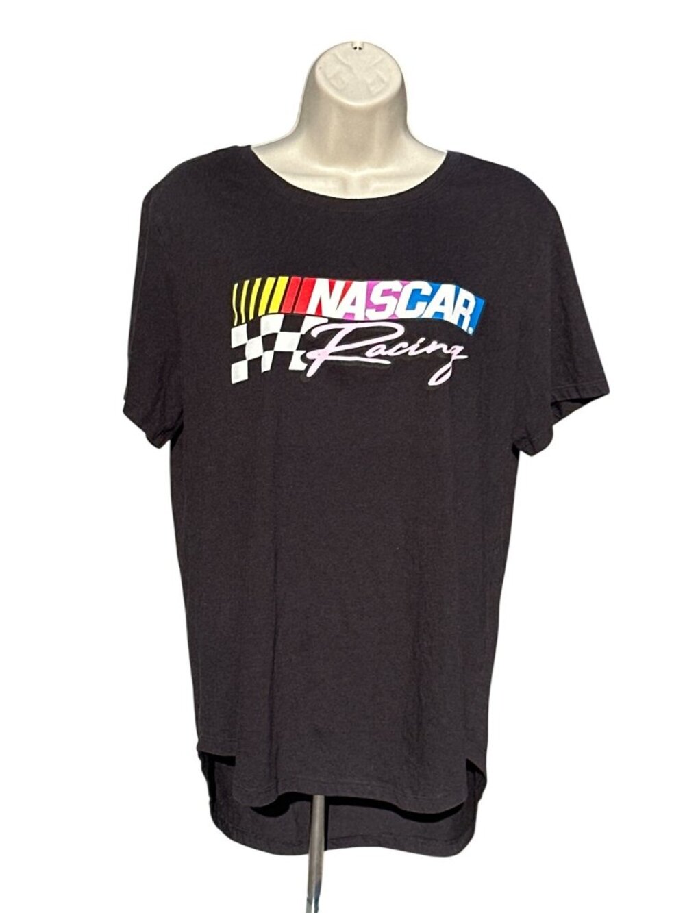 NASCAR Size Medium Black Racing Graphic Tee Checkered Flag Motorsports Logo